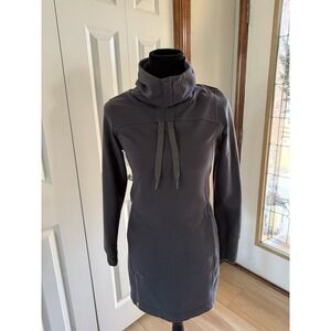 Lolë Calm Me Sweatshirt Dress In Dark Gray With A Cowl Neck And Pockets Size XS